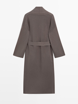 Massimo Dutti Длинный кардиган с поясом, коричневый