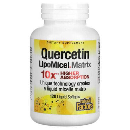 Антиоксиданты Natural Factors, кверцетин, в мицеллярной форме LipoMicel, 120 капсул с жидкостью