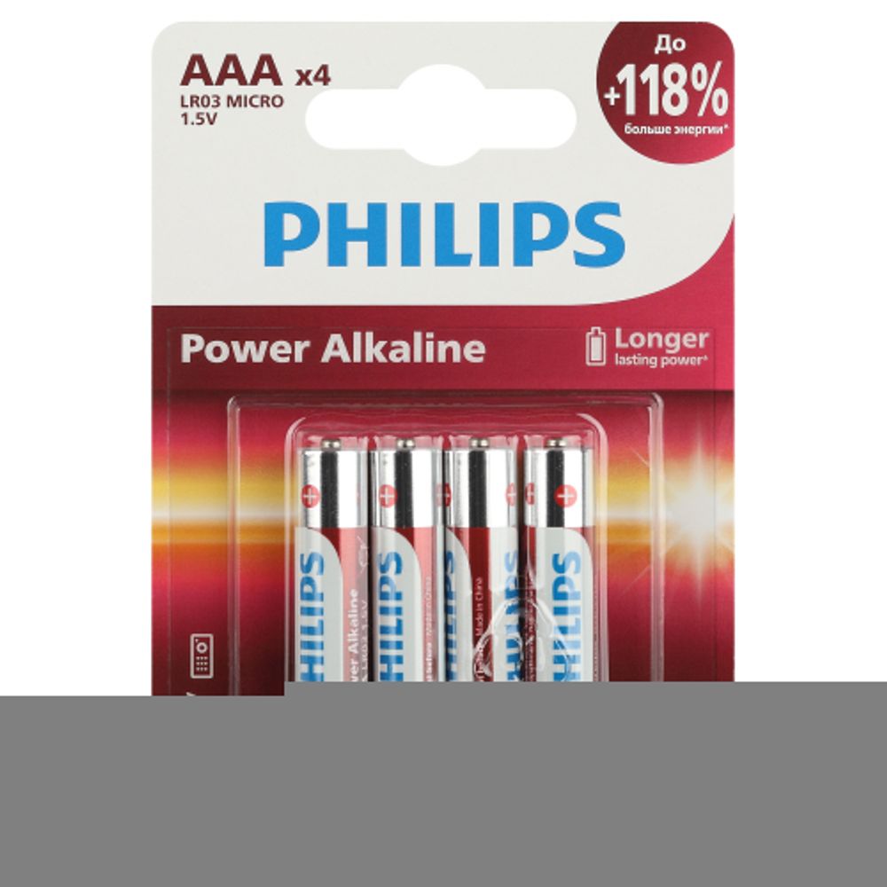 Батарейки Philips LR03P4B/51 ААА алкалиновые 1,5v 4 шт. LR03-4BL Power (4/48/144/27648)