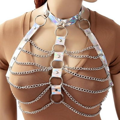 Хромированная портупея с цепями One Size (40-50) (Цвет: радужный)