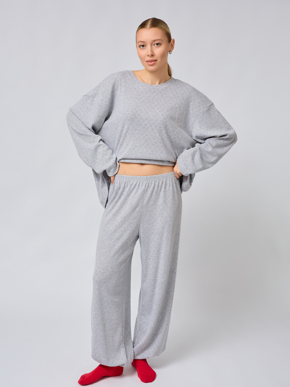 Пижама с брюками и лонгсливом " сердечки"