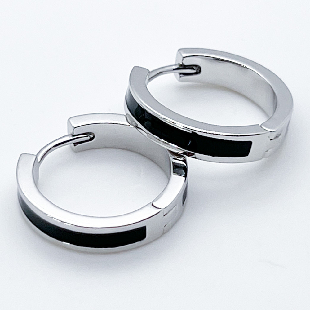 Ювелирные швензы Конго с родиевым покрытием, черная эмаль, размер 20 мм, цена за пару