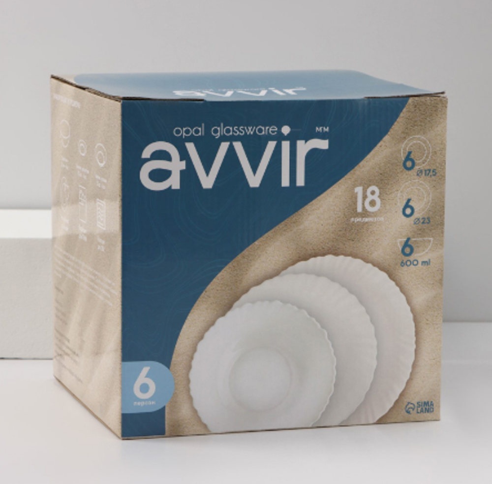 Столовый сервиз «Дива», 18 предметов: 6 тарелок d=17.5 см, d=23 см, d=16.5 см, стеклокерамика, белый