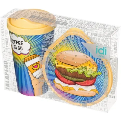 Набор: стакан с крышкой 550мл с декором + контейнер для хранения 0,4л с декором «IZI-GO»