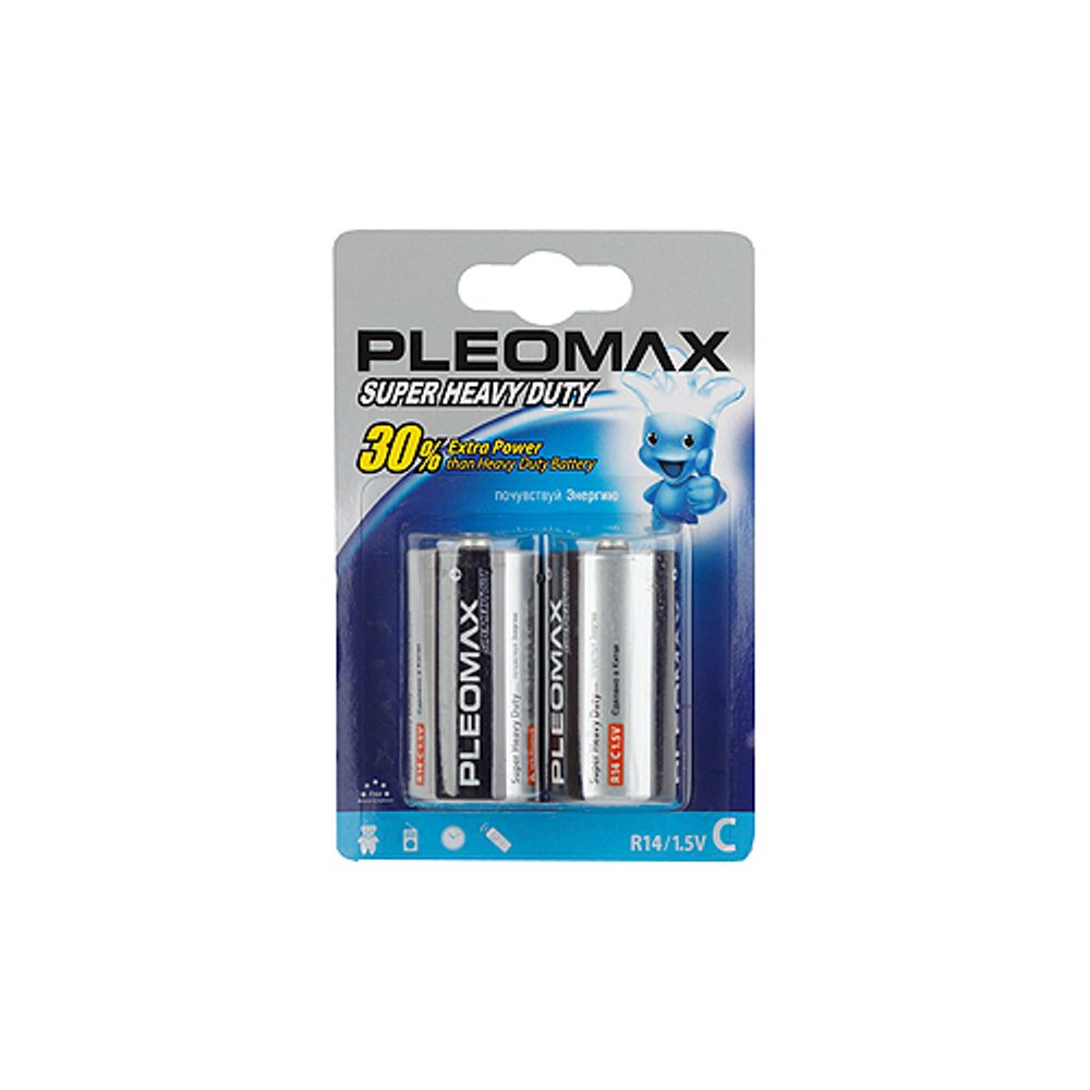 Батарейки Pleomax R14-2BL SUPER HEAVY DUTY Zinc | Батарейки Солевые