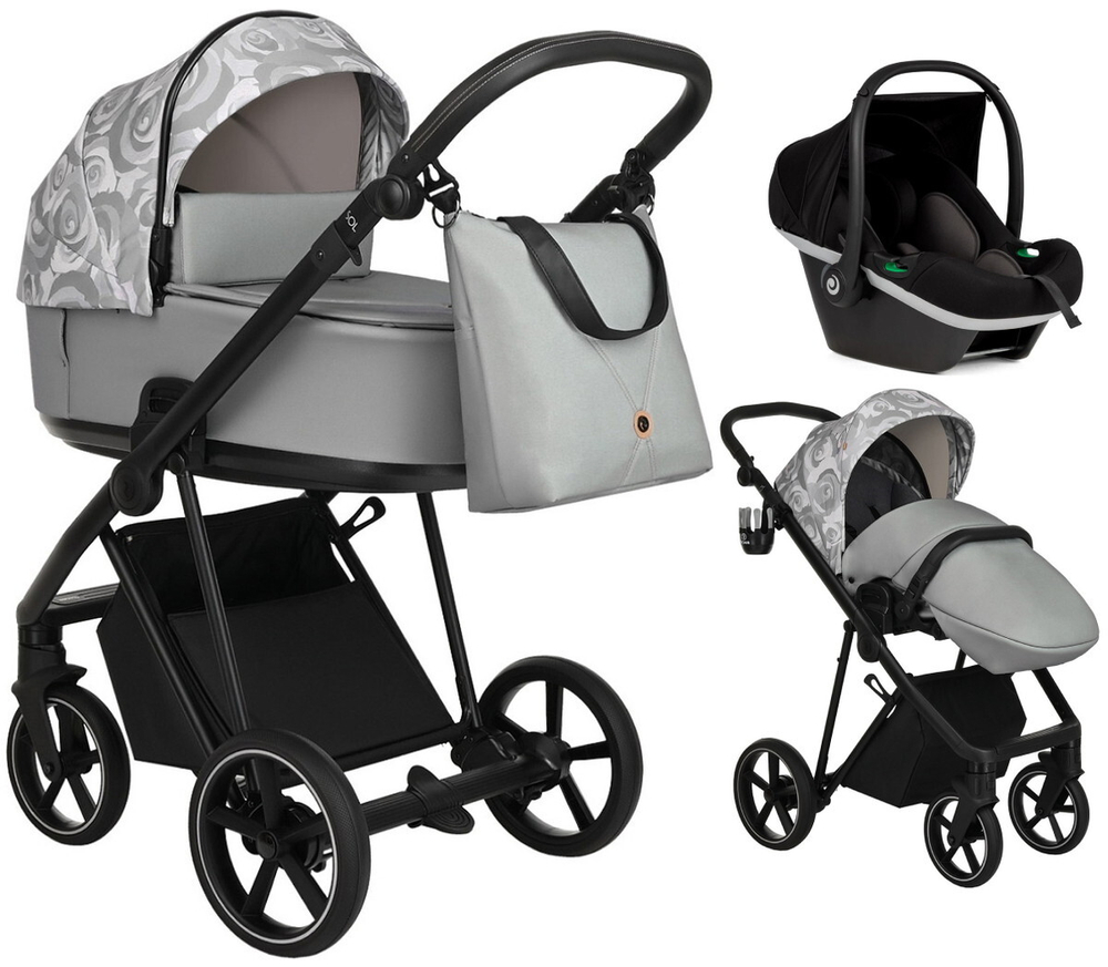 Детская коляска Roan Sol Flowers 3 в 1 с автокреслом Tutis Elo Black RSF/5002 Gray/Black