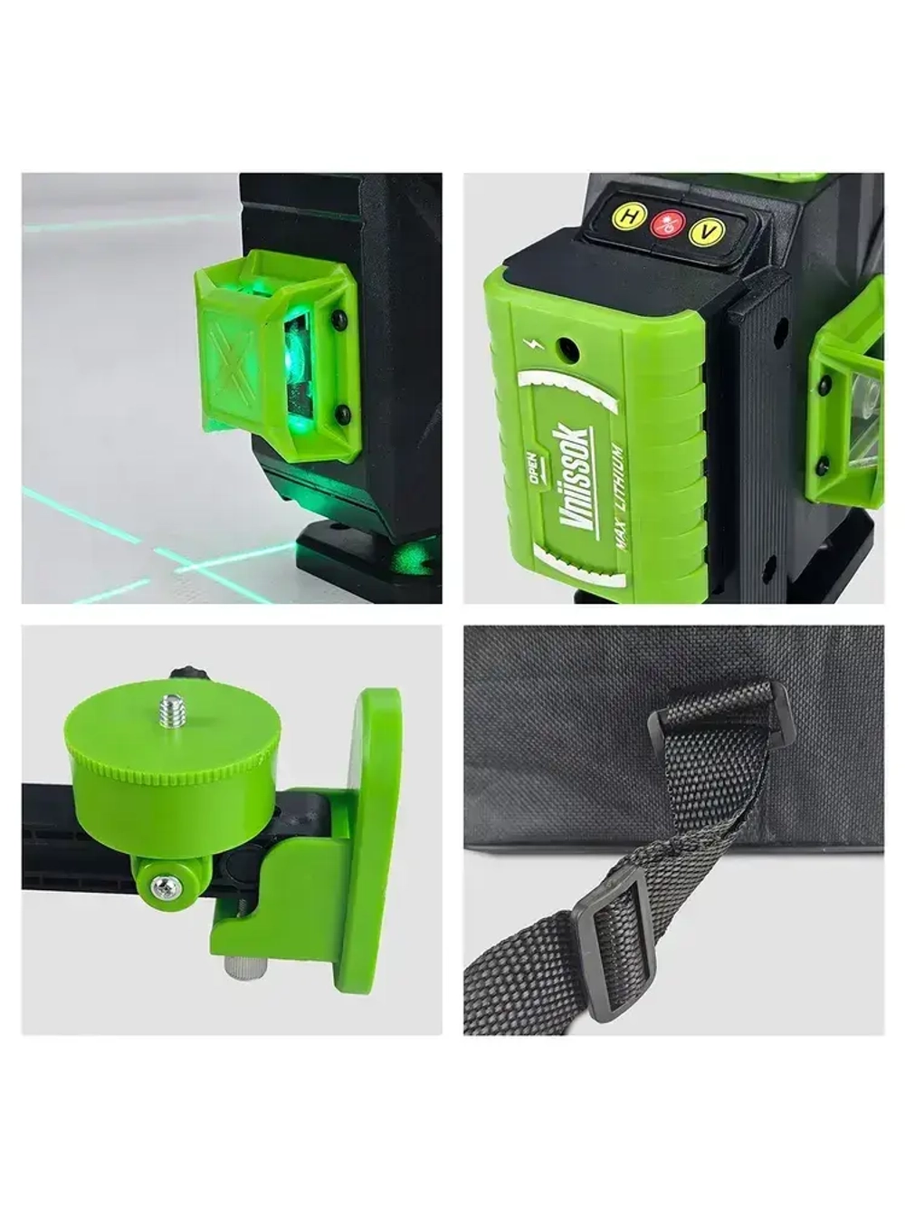 Лазерный уровень VNIISSOK Зеленый 16 лучей с пультом управления/Зеленый луч 360