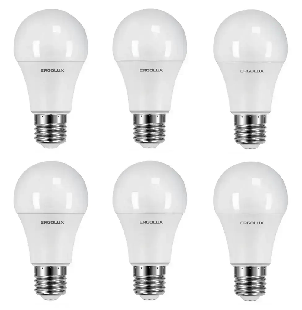 Ergolux Лампа LED-A60-11W-E27-6K, ЛОН, дневной свет, 6 шт