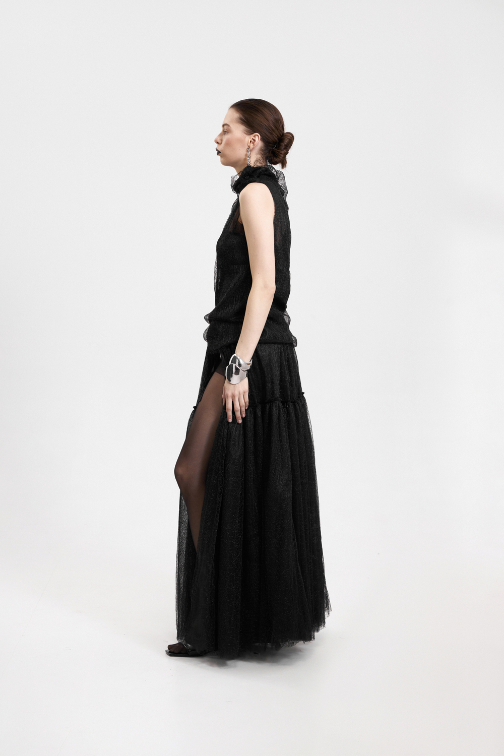 Топ-водолазка кружевная паутинка, черный