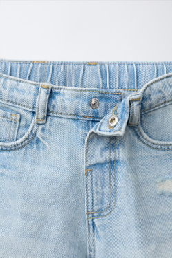 ZARA ДЖИНСОВЫЕ ШОРТЫ BAGGY С РАЗРЕЗАМИ, ГОЛУБОЙ