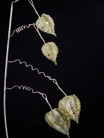 Ветвь Физалис оливковый 80 см., органза, пайетки, Christmas DeLuxe (89108)