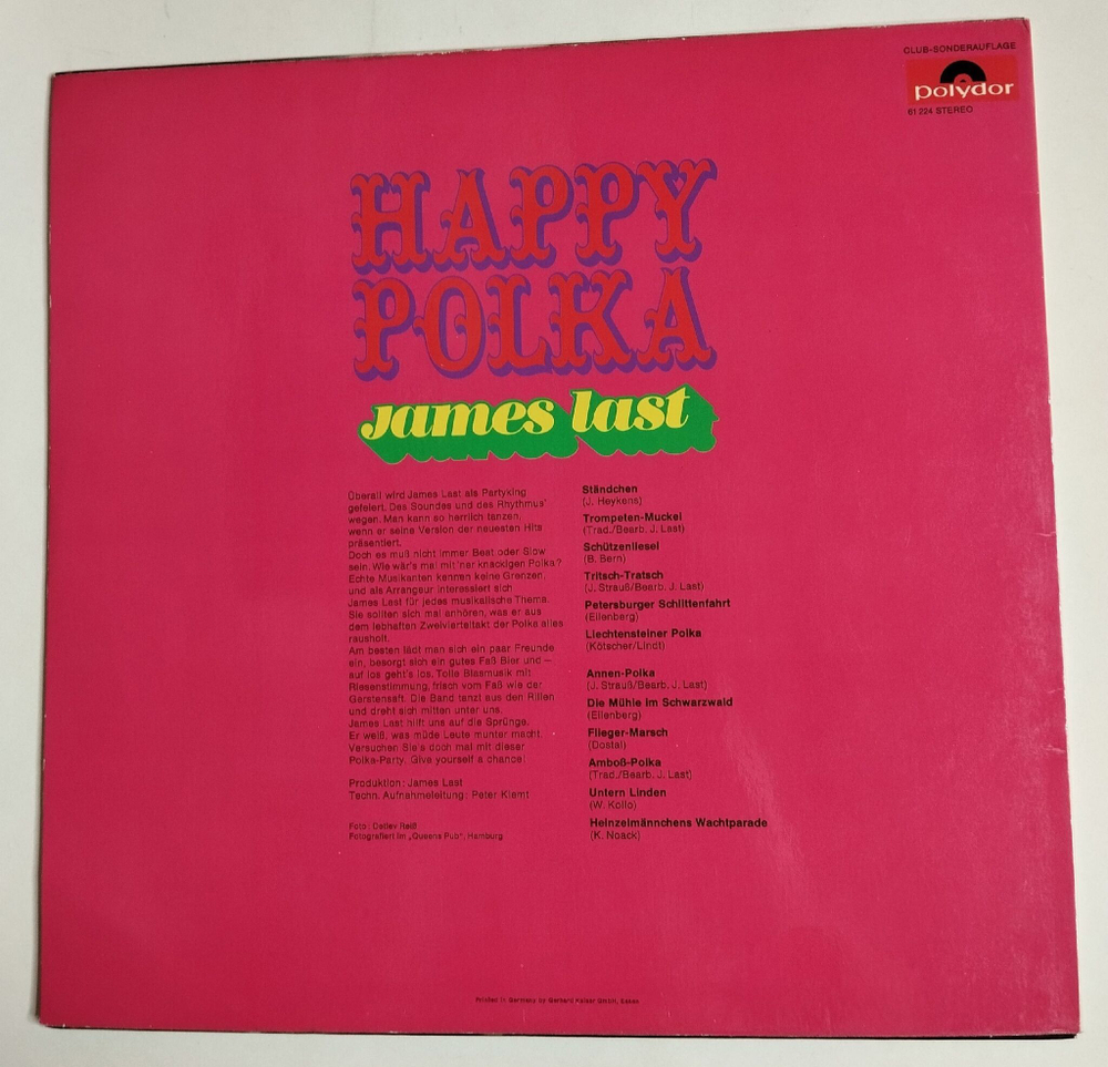 Винтажная виниловая пластинка LP James Last Happy Polka (Germany 1971) (Club Edition)
