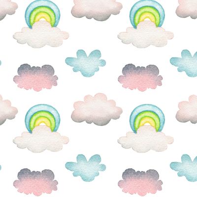 Детский паттерн с облаками и радугой
