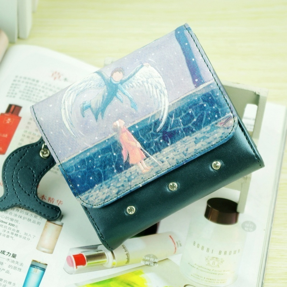 Кошелек детский с принтами, стразами и брелком