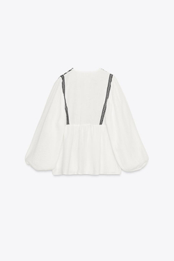 ZARA КУРТКА С КОНТРАСТНОЙ ВЫШИВКОЙ, БЕЛЫЙ/ЧЕРНЫЙ