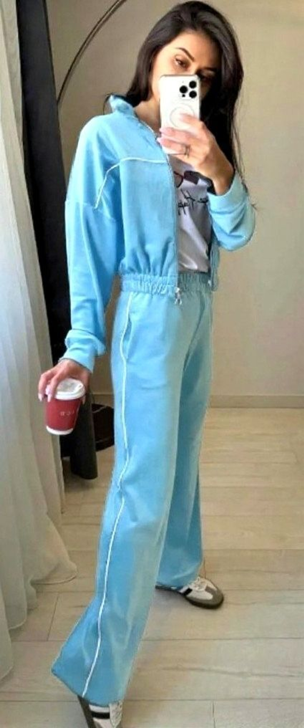 Костюм двойка, бамбук велюр, цвет голубой