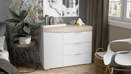 Комод для одежды с ящиками и полками Дуб Сонома/Белый Ясень 3 ящика 100х45х79 см