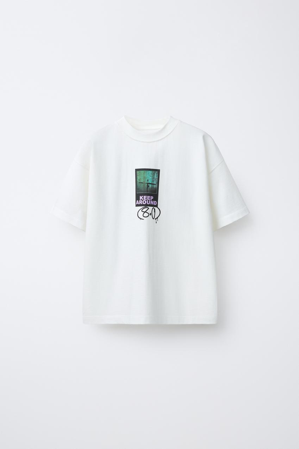 ZARA ФУТБОЛКА С ПРИНТОМ ГРАФФИТИ, БЕЛЫЙ