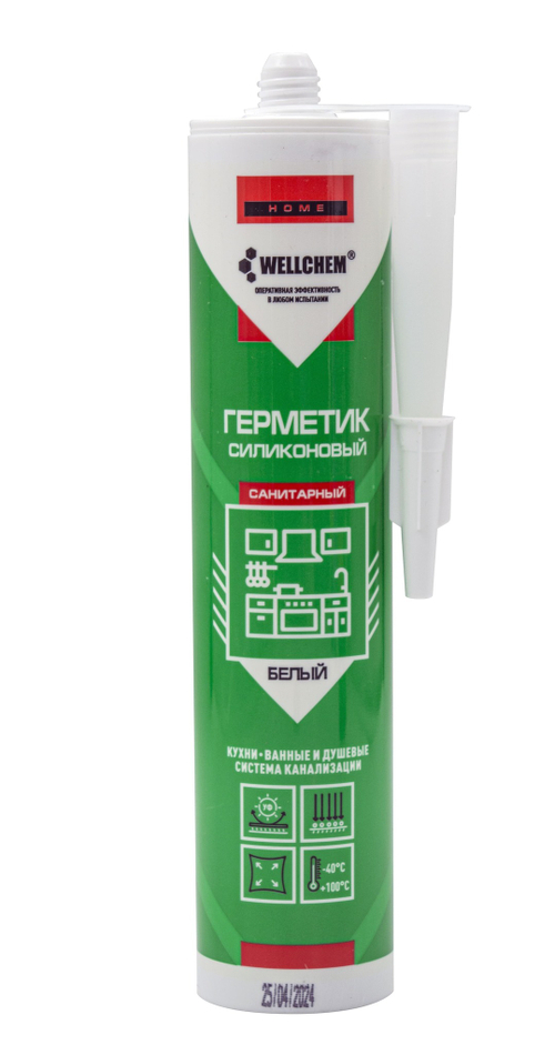 Герметик силиконовый санитарный, WELLCHEM,прозрачный, 280мл