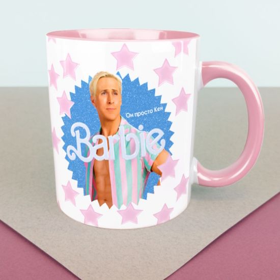 Кружка керамическая объем 330мл, Mattel Барби и Кен (белая)