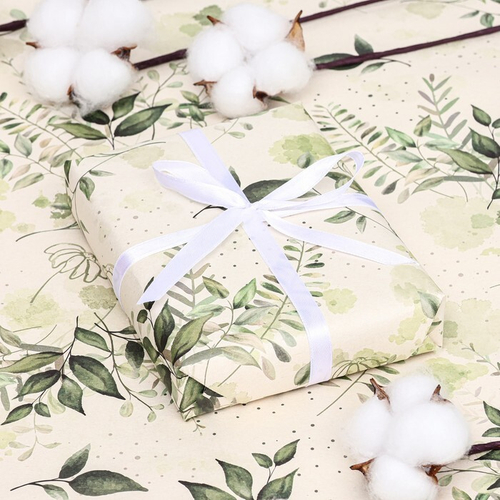 Бумага упаковочная крафтовая "Полет листьев"