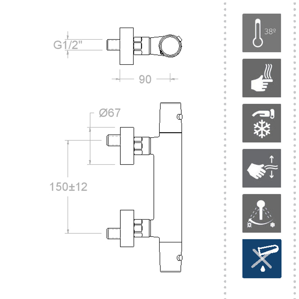 Смеситель термостатический для душа TZAR 343401S