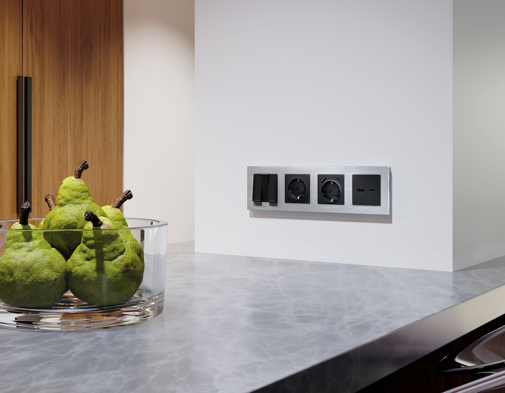 AP8110 Лицевая панель ALFA (Черный матовый) для розетки 2USB тип A+C QUANT