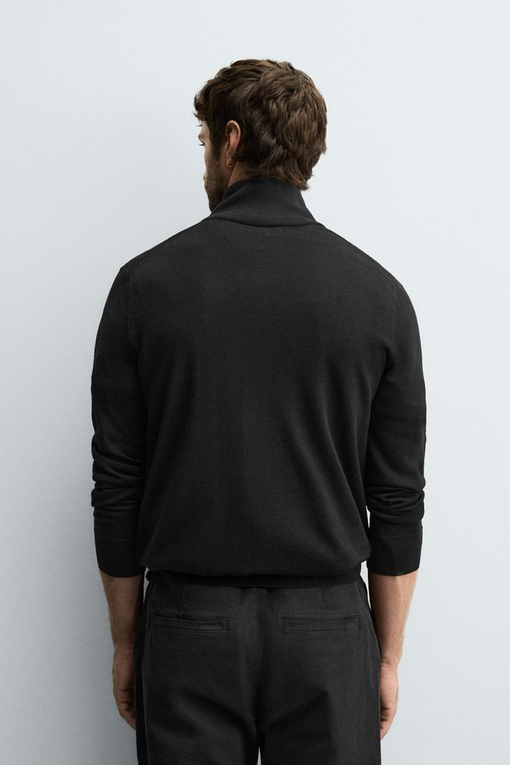 ZARA ШЕРСТЯНОЙ СВИТЕР С ВОРОТНИКОМ НА МОЛНИИ, ЧЕРНЫЙ