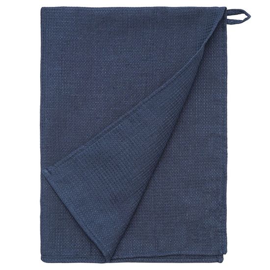 Набор из двух вафельных полотенец изо льна темно-синего цвета из коллекции essential, 50х70 см