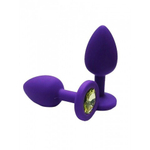Анальная пробка из фиолетового силикона со светло-жёлтым кристаллом (размер S)