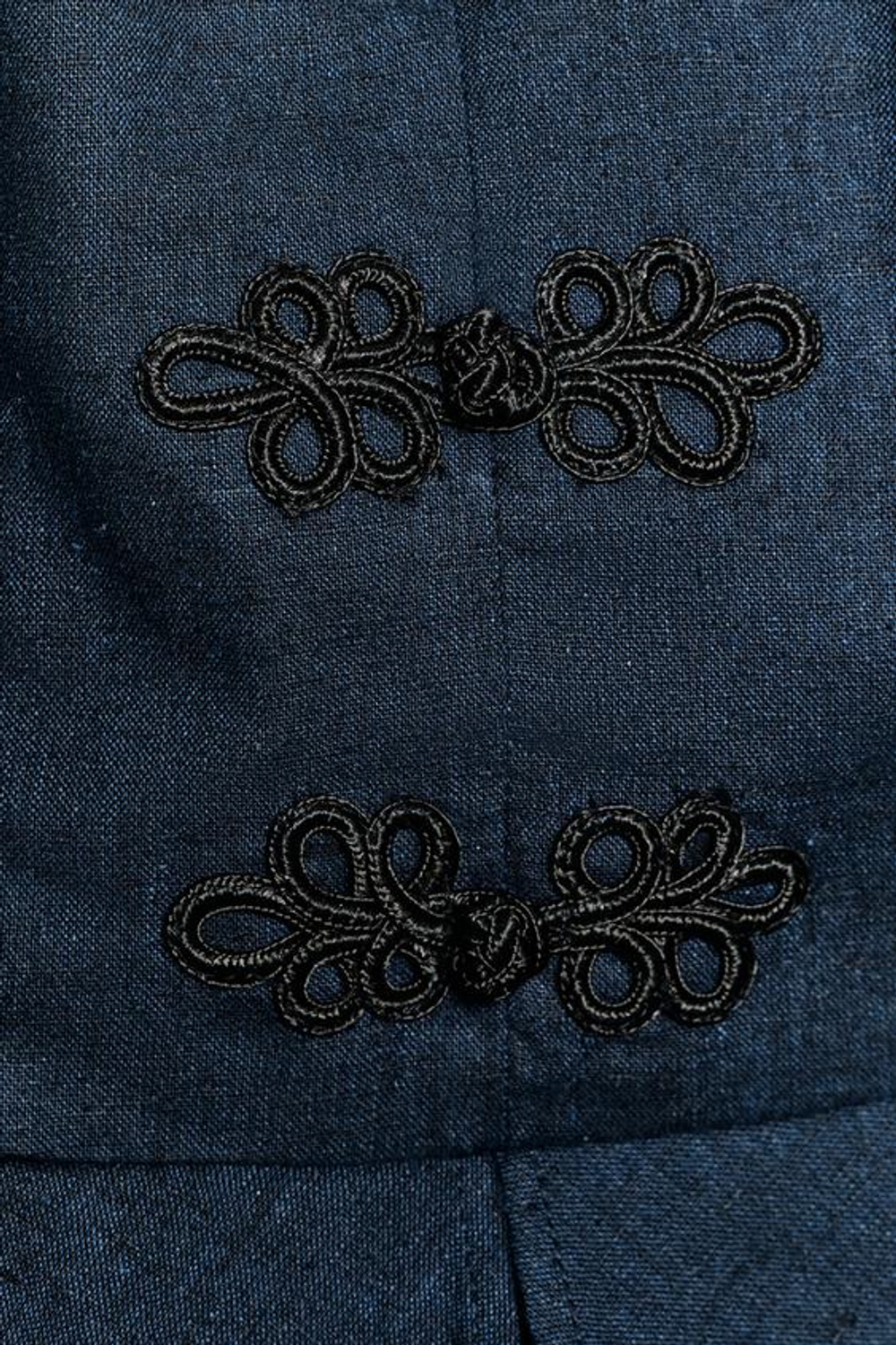 ZARA ТОП С БАСКОЙ И ЗАСТЕЖКАМИ ИЗ ЛЬНА, ИНДИГО