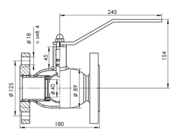 Кран шаровый Temper Ду50 Ру40 стандартнопроходной тип 286 фланцевый "под задвижку", ст. 20, L=180 мм