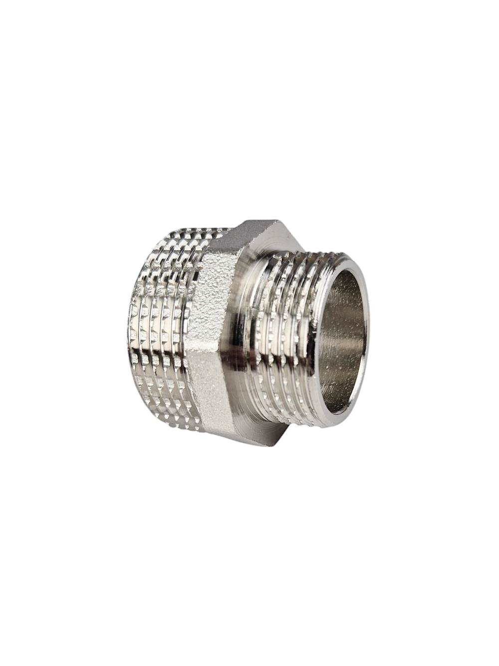 Ниппель переходной, латунь, наружная резьба 1 1/4"х1", никель, RTP