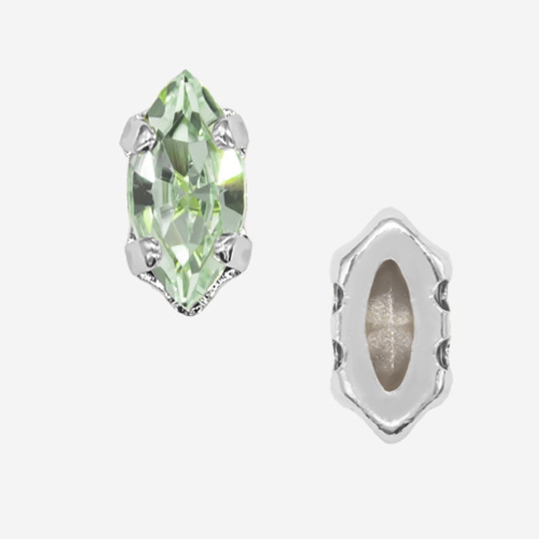 Кристалл Маркиз (Marquise Fancy Stone) в цапах, оттенок "Chrysolite", 8*4мм, родирование