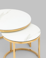 Набор журнальных столиков Селена 60 и 45 см стекло белый мрамор сталь золото