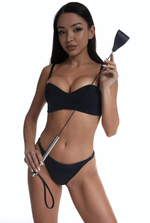 Стек с широким черным кожаным наконечником и металлической ручкой - 67 см.