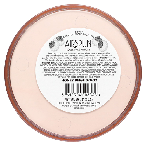 Airspun, рассыпчатая пудра для лица, медово-бежевый оттенок 070-32, 35 г (1,2 унции)