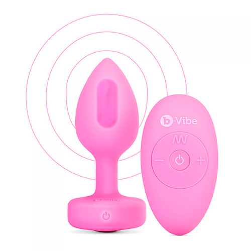Розовый анальный плаг с кристаллом-сердцем 9,8см b-Vibe Vibrating Heart Shape Jewel Plug S-M BV-050-PNK