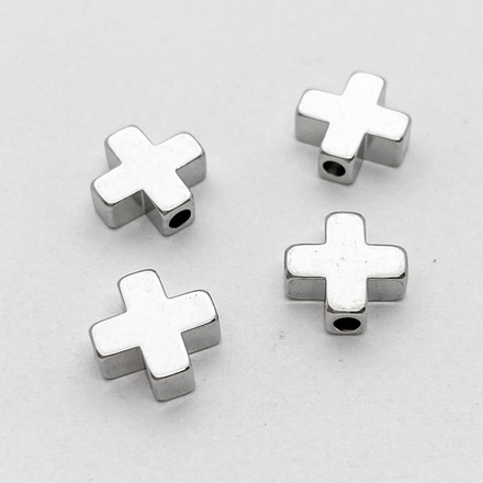 Бусина Крест, родиевое покрытие, размер 8*8 мм, отверстие 1,5 мм, цена за 1 шт