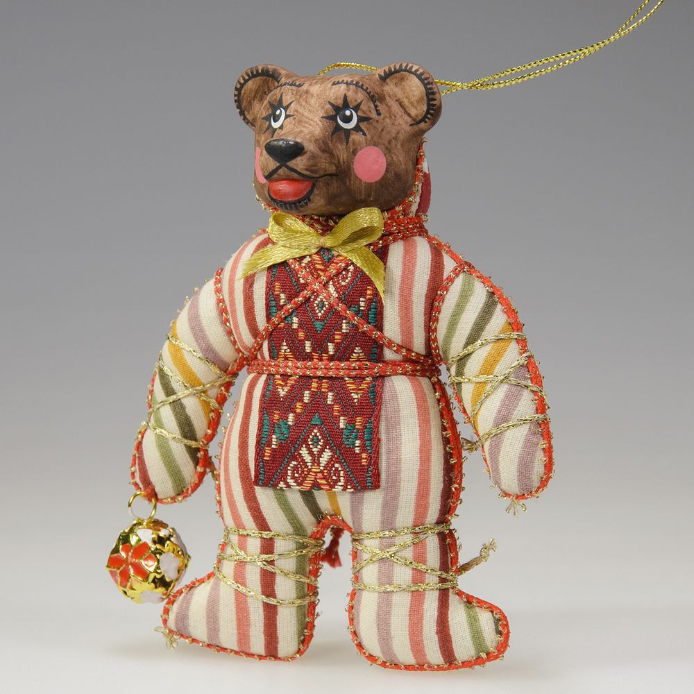 Ёлочная игрушка Медвежонок двухцветный с бубенчиком