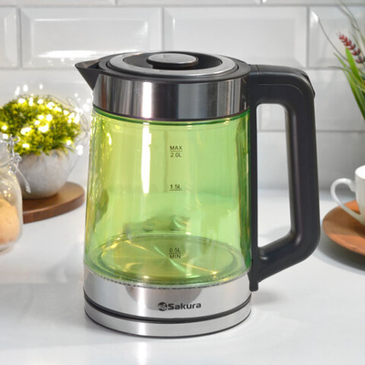 Чайник электрический 2л Sakura SA-2746GR, стеклянный с точечной подсветкой