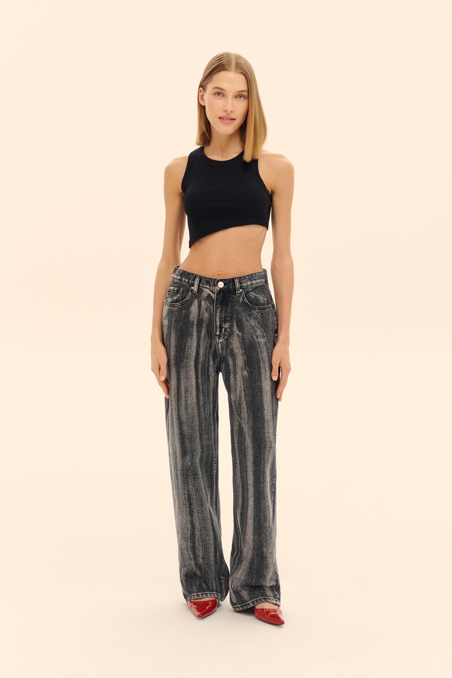 Широкие джинсы (В полосочку), серые