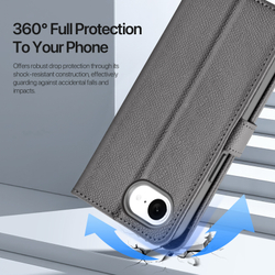 Чехол кошелек с MagSafe из TPU кожи серого цвета от Dux Ducis для iPhone 16e, SE (с 2025-), серия Lawa Series Case