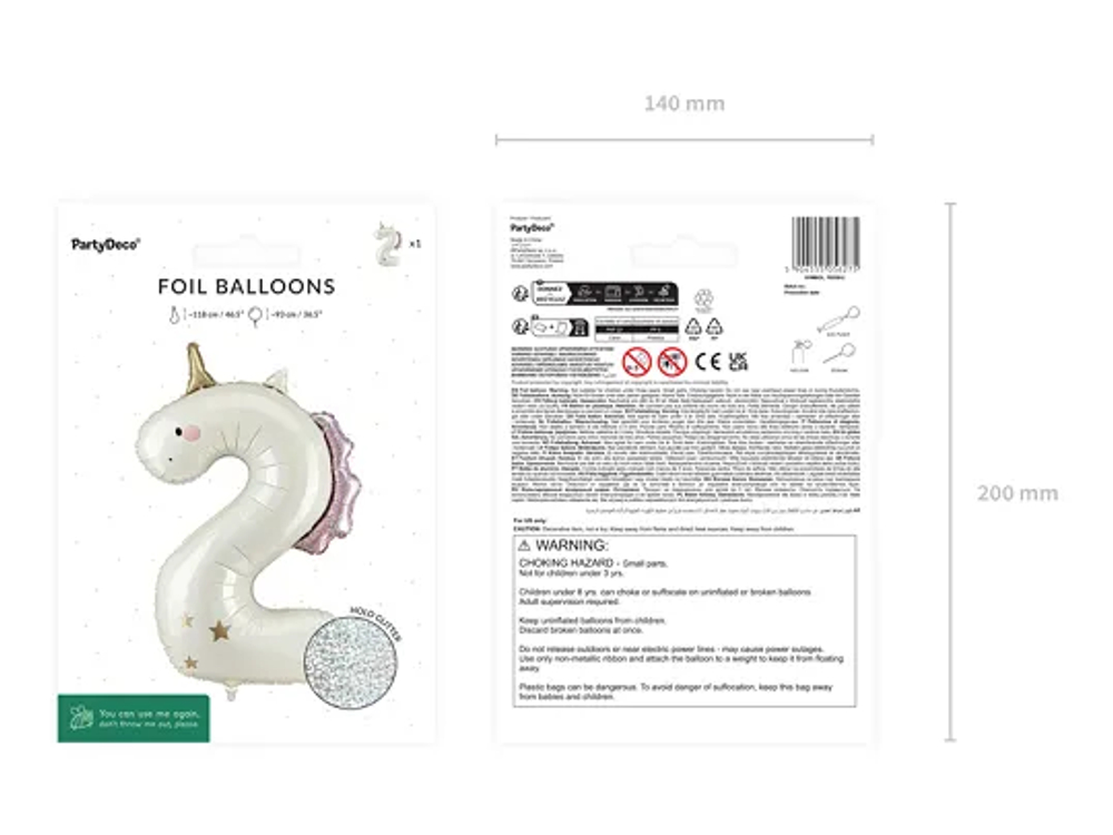 Шар "Цифра 2" (Единорог) (105см)