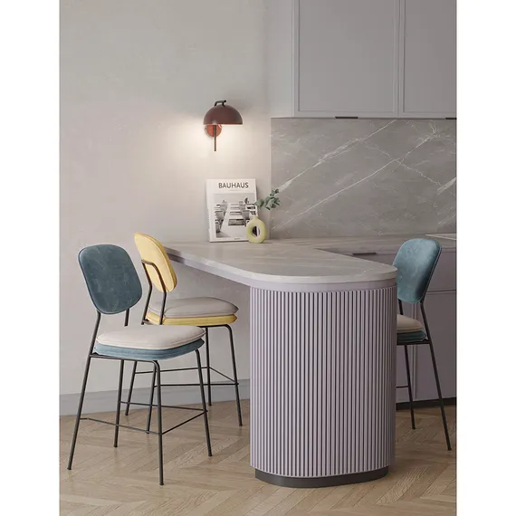 Стул полубарный Pea с контрастным кантом, велюр, сине-зеленый/бежевый