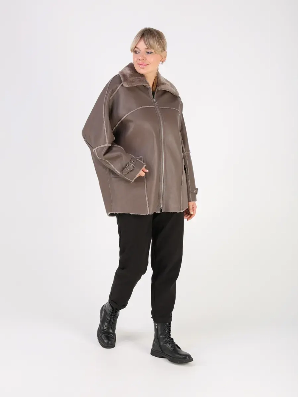 Дубленка зимняя натуральная оверсайз больших размеров