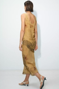 ZARA ПЛАТЬЕ С ПРИНТОМ — ZW COLLECTION, ЦВЕТ ОЛИВКОВОГО МАСЛА