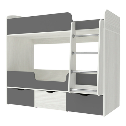 Кровать двухъярусная КарИВи Малыш Двойняшка Белое Дерево Темно-серый