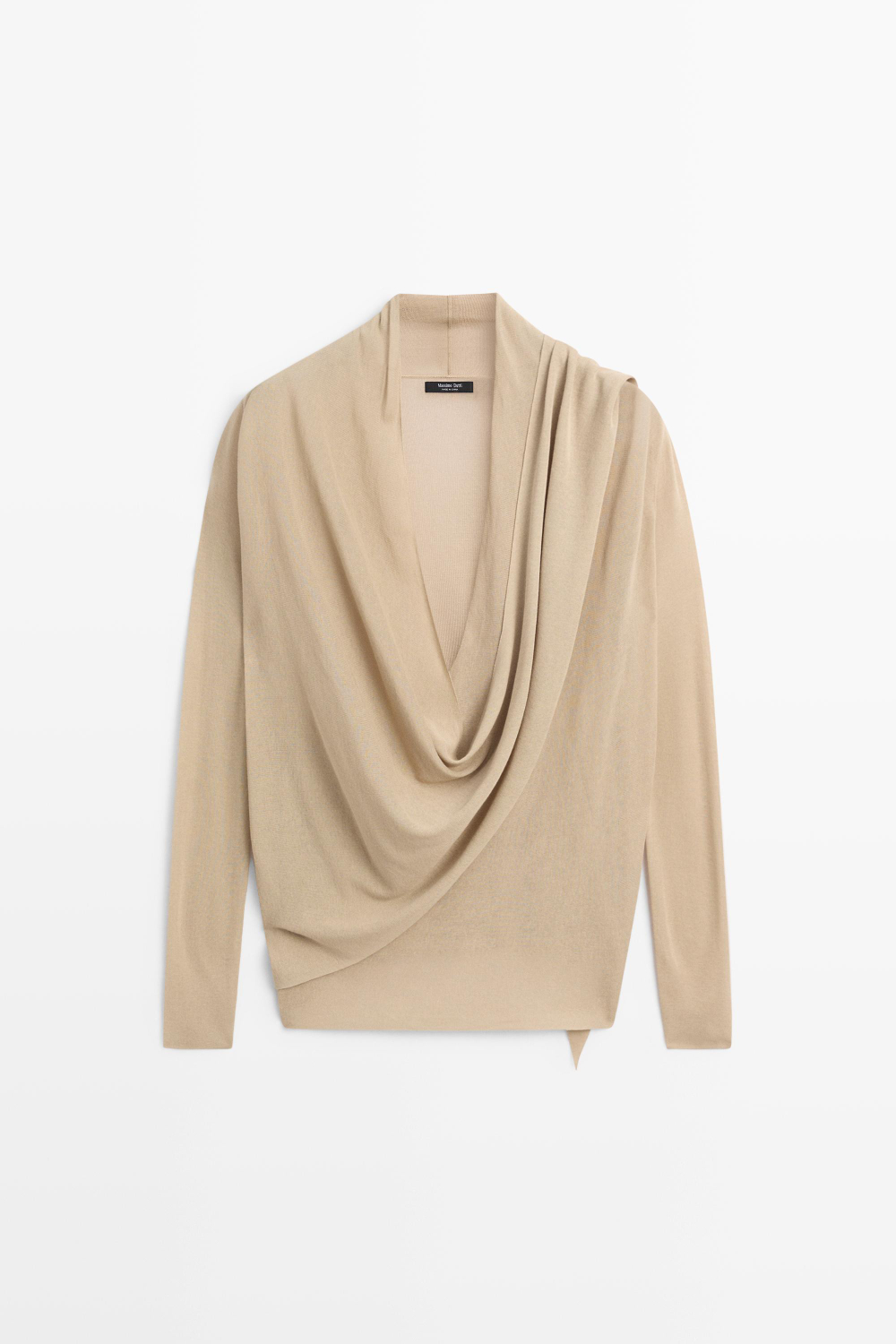 Massimo Dutti Трикотажный кардиган с драпировкой и запахом, песочный