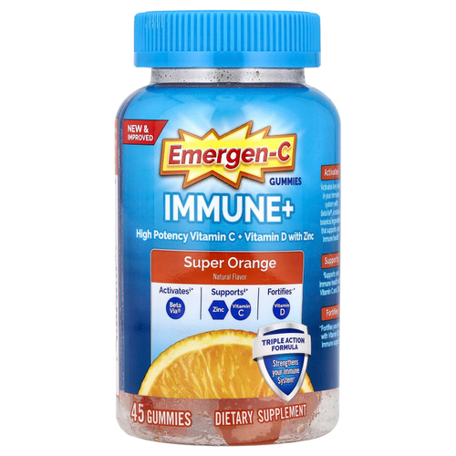 Emergen-C, Immune+, жевательные таблетки, со вкусом апельсина, 45 жевательных таблеток